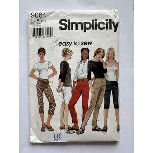 90s SIMPLICITY 9064 SLIM PANTS SHORTS CAPRIS BELT-BAG PATTERN SIZES 6-16 UNCUT